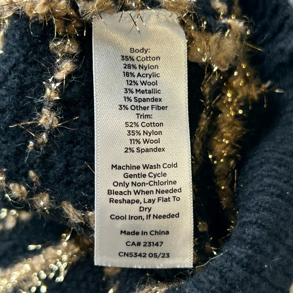 Talbots Bouclé Plaid Cardigan Sweater Petite‎ Small Black Gold Metallic Preppy - Picture 9 of 11